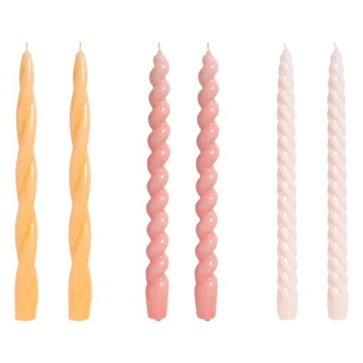 Hay Long Twist Kerzen, 6 Stück, Dunkler Pfirsich, Dunkelrosa, Hellro -Kissen Verkaufsv Shop 541305 Candle Long Mix Set of 6 dark peach dark rose light rose EEHA