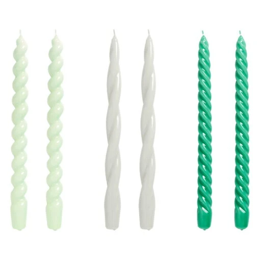 Hay Lange, Gedrehte Kerzen, 6 Stück, Grün - Dunkelrosa - Orange -Kissen Verkaufsv Shop 541309 Candle Long Mix Set of 6 mint light grey green EEHA